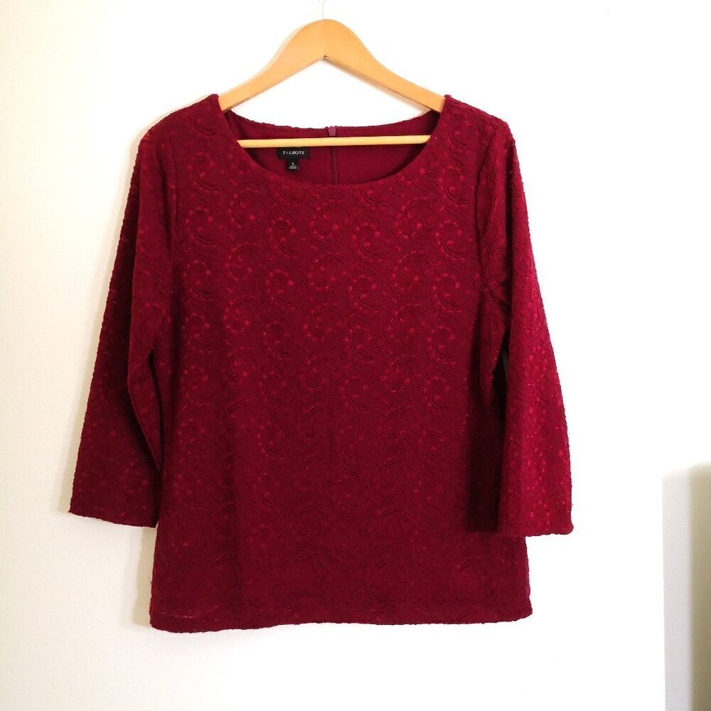 Talbots‎ 3/4 Sleeve Lace Top Dark Red Size L